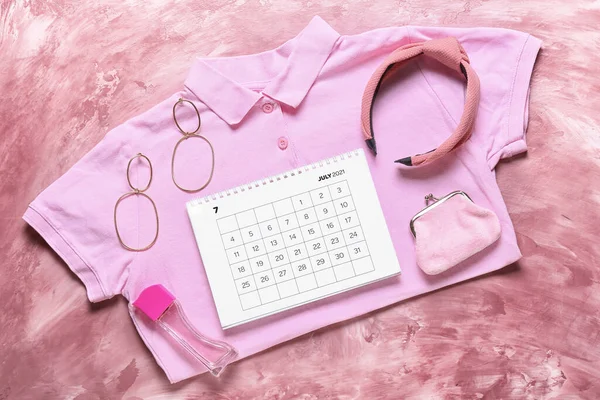 Calendario Accessori Femminili Sfondo Colori — Foto Stock