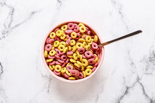 Bowl Tasty Cereal Rings Light Background — Stock Photo, Image