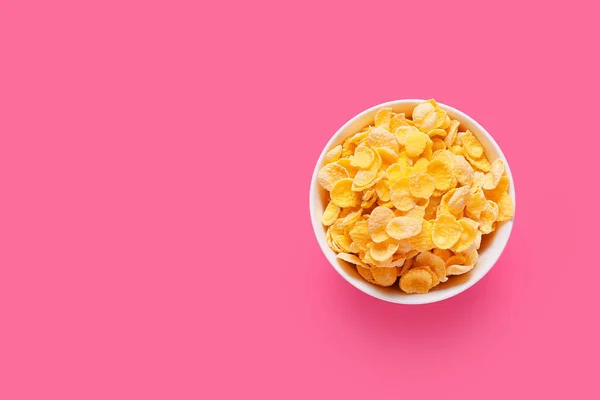 Bowl Tasty Corn Flakes Color Background — Stock Photo, Image