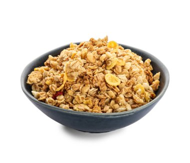 Beyaz arka planda lezzetli tahıllı kase