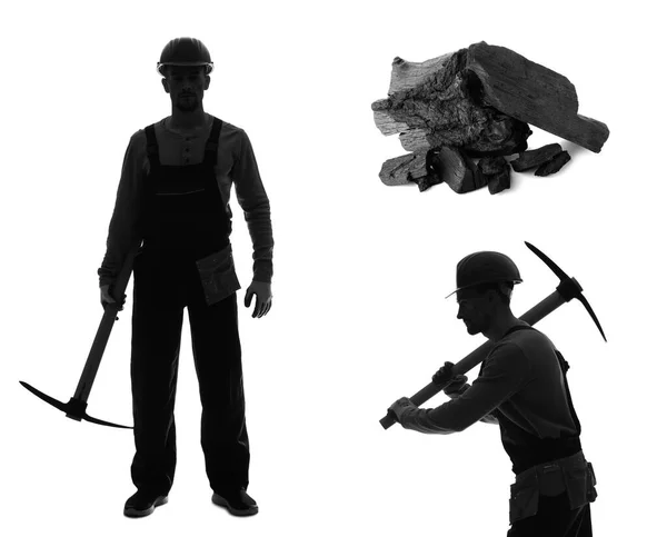 Silhouette Miner Man Charcoal White Background — Stock Photo, Image