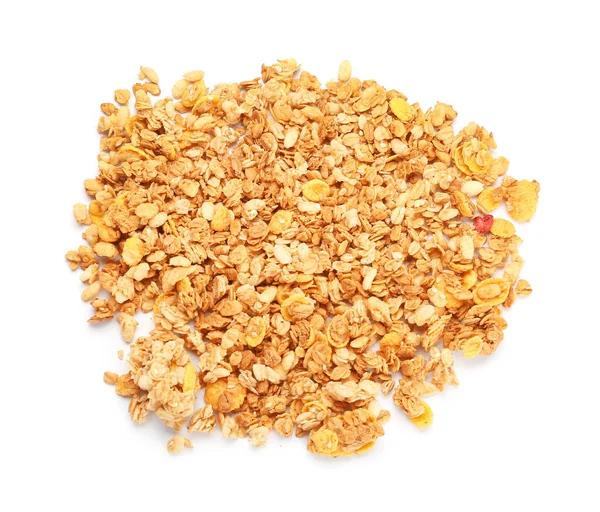 Egy Halom Finom Granola Fehér Háttér — Stock Fotó