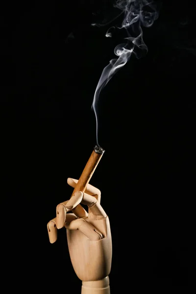 Wooden Hand Cigar Dark Background Concept Addiction — Stock Photo, Image