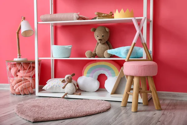 Shelf Toys Decor Color Wall — Stock Photo, Image