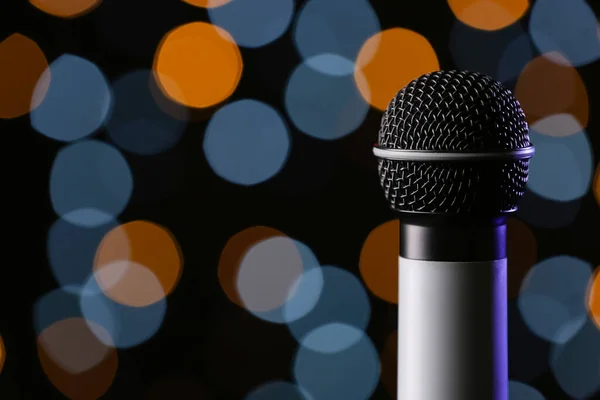 Modern Microphone Defocused Lights Closeup — Stock Photo, Image