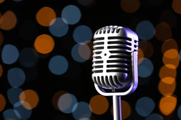 Retro Microphone Defocused Lights Closeup — Stock Photo, Image