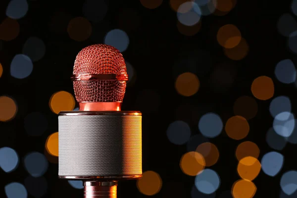 Modern Microphone Defocused Lights Closeup — Stock Photo, Image