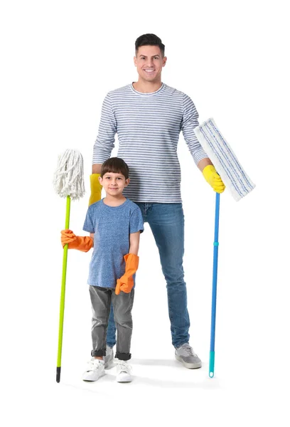Father Son Mops White Background — Stock Photo, Image