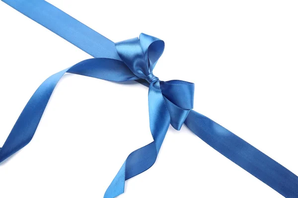 Blue Ribbon Bow White Background — Stock Photo, Image