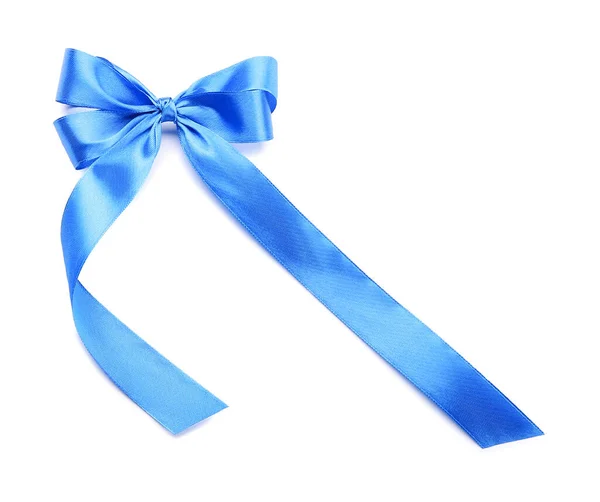 Beautiful Bow Made Blue Ribbon White Background — Stock Photo, Image