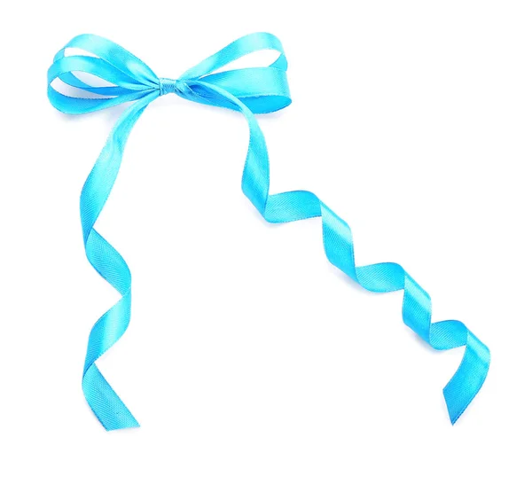 Beautiful Bow Made Blue Ribbon White Background — Stock Photo, Image