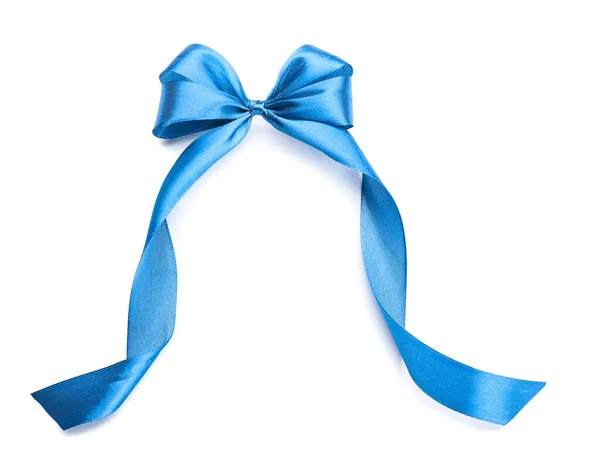 Beautiful Bow Made Blue Ribbon White Background — Stock Photo, Image