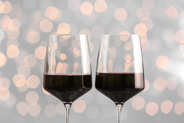 Glasses Tasty Wine Defocused Lights Closeup — Stock Photo, Image