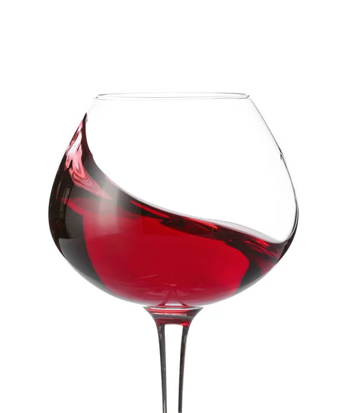 Glass of red wine on white background