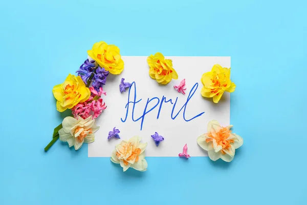 Beautiful Flowers Word April Color Background — Stock Photo, Image