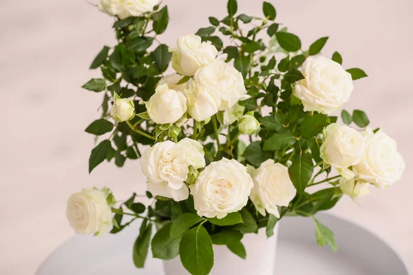 Beautiful White Rose Pot Table Indoors — Stock Photo, Image