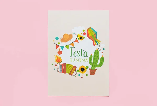 Greeting Card Festa Junina June Festival Color Background — Stock Photo, Image