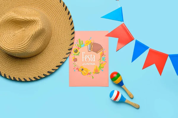 色の背景にフェスタ十二菜 6月祭 のグリーティングカードと装飾 — ストック写真