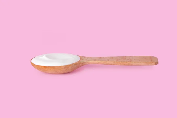 Spoon Tasty Yogurt Color Background — Stock Photo, Image