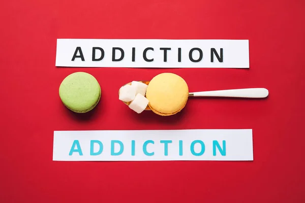 Ord Addiction Kakor Och Sött Socker Färg Bakgrund — Stockfoto