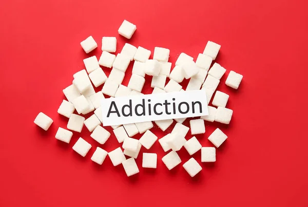 Word Addiction Och Sött Socker Färg Bakgrund — Stockfoto