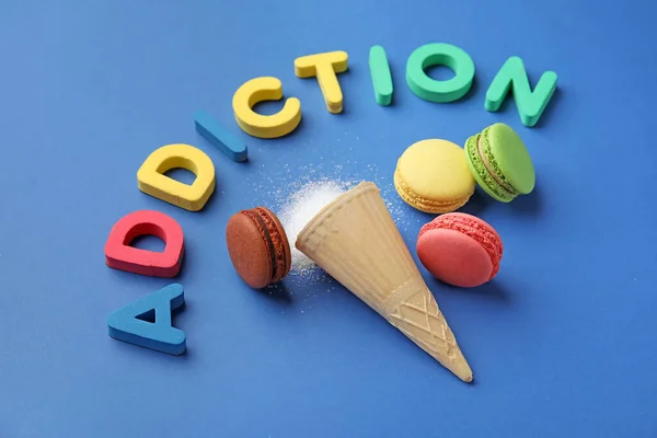 Word Addiction Different Sweets Color Background — Stock Photo, Image