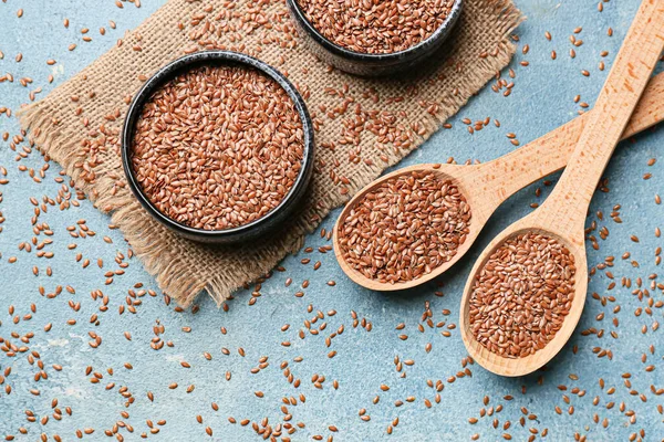 Composition Flax Seeds Color Background — Stock Photo, Image