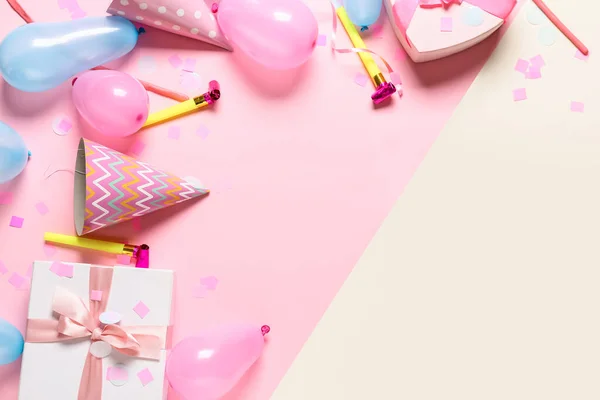 Composição Festiva Com Balões Sobre Fundo Cor — Fotografia de Stock