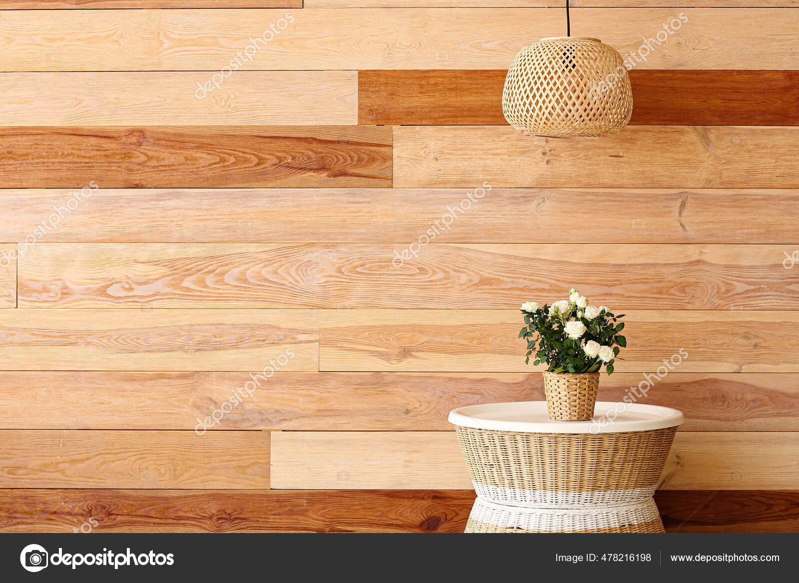 Beautiful White Roses Pot Table Wooden Wall — Stock Photo © serezniy ...