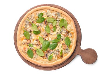 Beyaz arka planda lezzetli vejetaryen pizzası