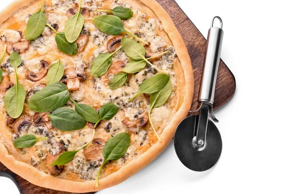 Delicious Vegetarian Pizza White Background Closeup — Stock Photo, Image