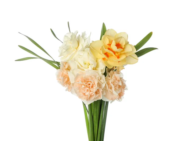 Buquê Belas Flores Narciso Fundo Branco — Fotografia de Stock
