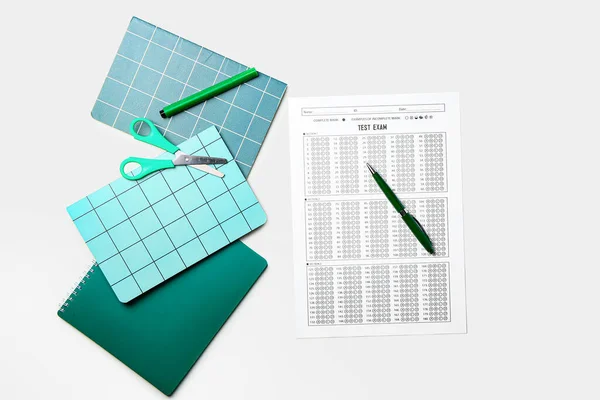 Answer Sheet Stationery Notebooks White Background — Stock Photo, Image