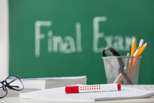 Answer Sheet Forms Marker Table Classroom — Stock Photo, Image