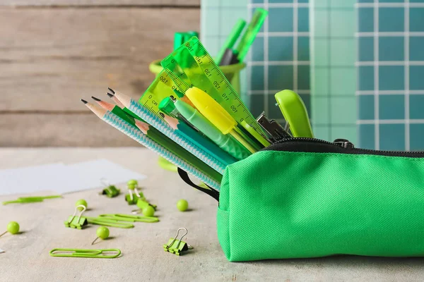 Pencil Case Stationery Light Background — Stock Photo, Image