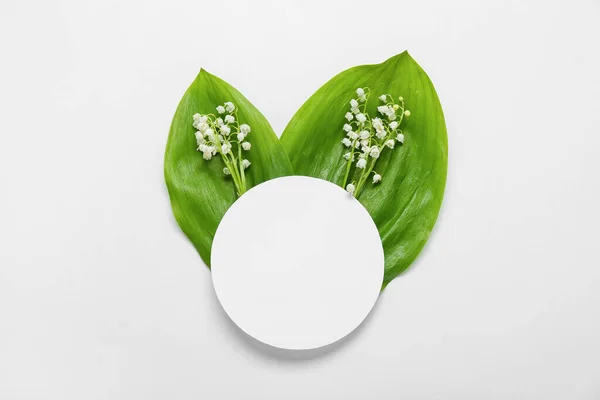 Beautiful Lily Valley Flowers Blank Card White Background — Stock Photo, Image