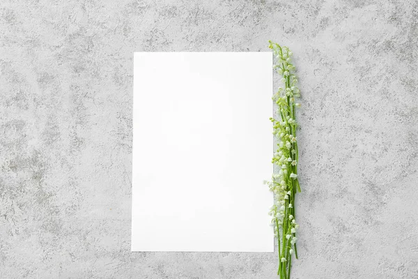 Beautiful Lily Valley Flowers Blank Card Light Background — Stock Photo, Image