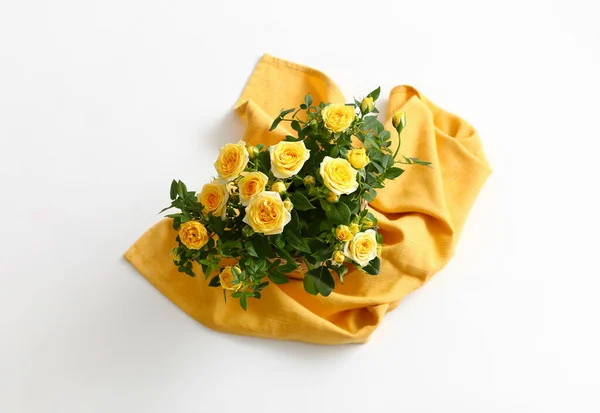 Beautiful Yellow Roses Pot White Background — Stock Photo, Image