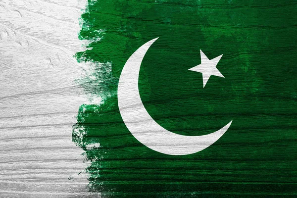 Pákistánská Národní Vlajka Tažená Dřevěném Pozadí — Stock fotografie