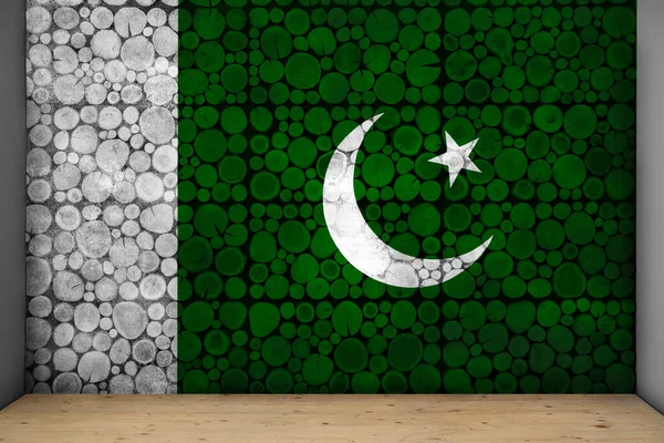 Pákistánská Národní Vlajka Tažená Dřevěné Zdi — Stock fotografie