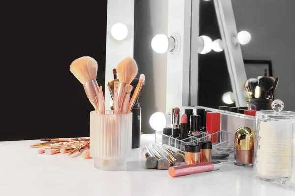 Conjunto Pinceles Maquillaje Cosméticos Tocador — Foto de Stock