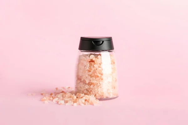 Jar Sea Salt Color Background — Stock Photo, Image