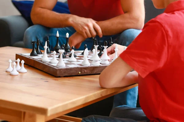 Father Son Playing Chess Home — Stock Photo, Image