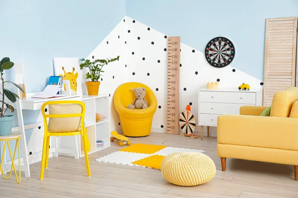 Stylish Interior Modern Children Room Wooden Stadiometer — Stock Photo, Image