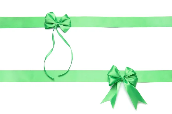 Beautiful Green Ribbons Bows White Background — Stock Photo, Image