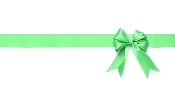 Beautiful Green Ribbon Bow White Background — Stock Photo, Image