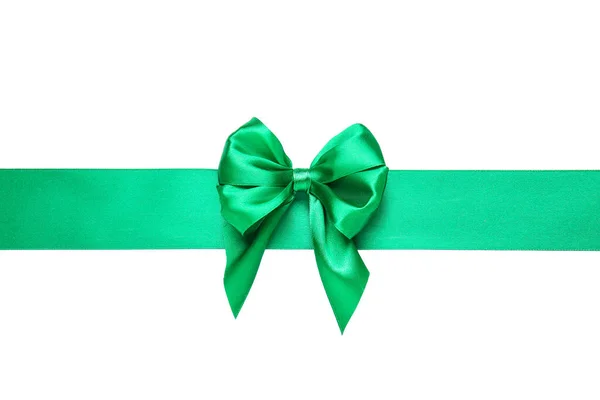 Beautiful Green Ribbon Bow White Background — Stock Photo, Image