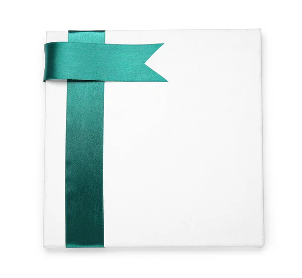 Blank Card Green Ribbons White Background — Stock Photo, Image