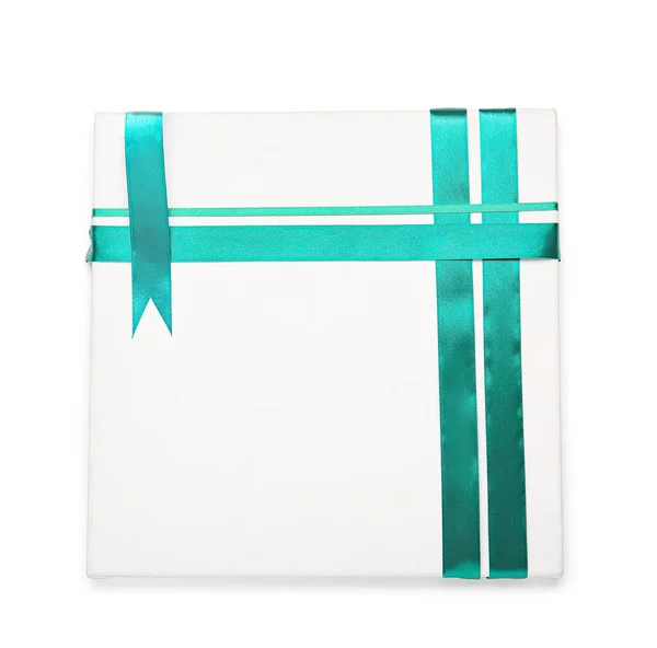 Blank Card Green Ribbons White Background — Stock fotografie