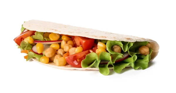 Sabroso Taco Vegetariano Sobre Fondo Blanco — Foto de Stock